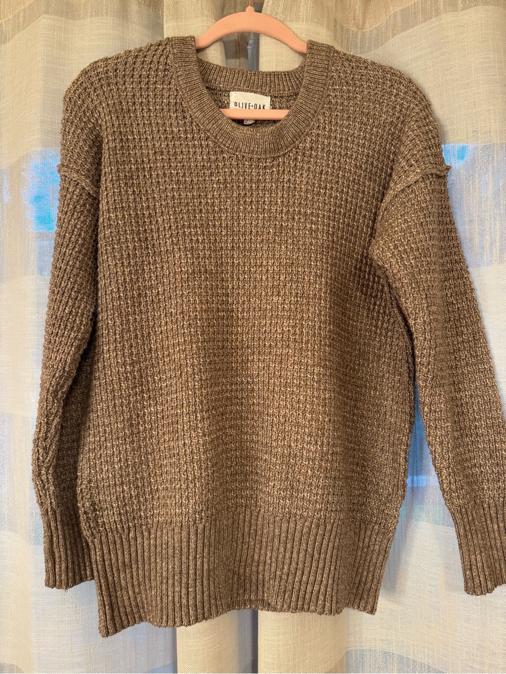 Olive & Oak Taupe Brown Waffle Crewneck Sweater